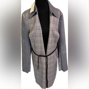 NWT Anthropologie Solitaire Vegan Suede Gray Solid Plaid Trench Coat Size XL